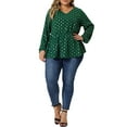 thumbnail image 1 of Blusas de mujer de tallas grandes Agnes Orinda, de manga larga, con escote en V, peplum, con volantes y cintura elástica, 3X, verde oscuro, 1 of 6