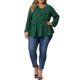 thumbnail image 1 of Blusas de mujer de tallas grandes Agnes Orinda, de manga larga, con escote en V, peplum, con volantes y cintura elástica, 4X, verde oscuro, 1 of 6