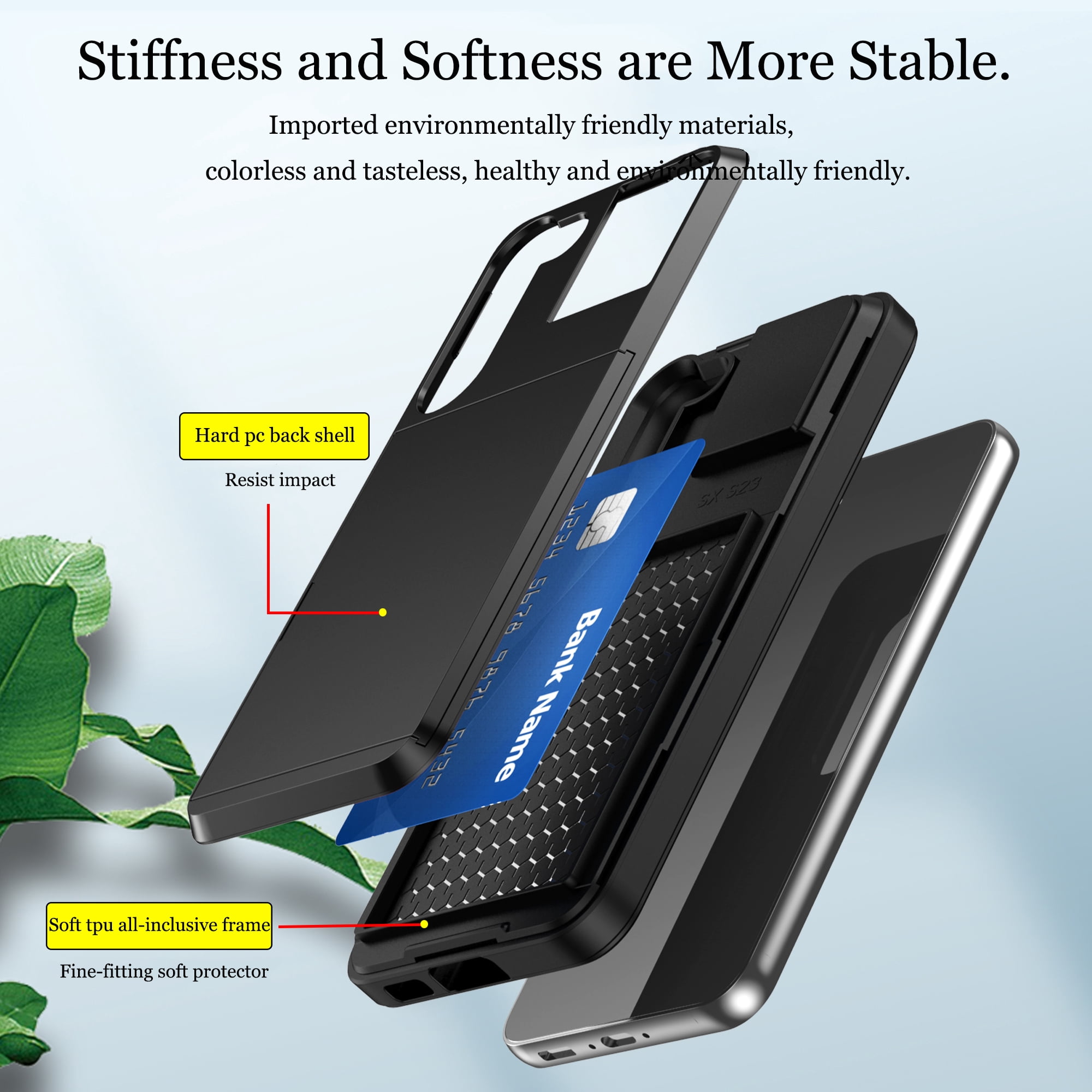 for Samsung Galaxy S22 Case Wallet Credit Card Holder ID Slot Sliding Door Hidden Pocket Men Women Anti-Scratch Dual Layer Hybrid Bumper Armor Protective Shell Back Cover,Darkblue