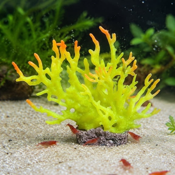 Aquarium Artificial Sea Branch Decoration, Soft Plastic Coral Ornament with Stable Base for Saltwater Fish Tank Decor, Handmade Natural Looking Underwater Landscape Accessory for Aquatic Plants