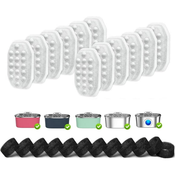 24Pcs Cat Water Fountain Filters Replacement,12 Pack Cat Water Fountain Replacement Filters & 12 Pack Pre-Filter Sponges, Pre-Filter Sponges for Rellaty and Neareal 108oz/3.2L Pet Water Fountain