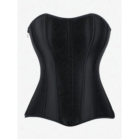Black Overbust Corset Top Strapless Shapewear With Steel Boning Side Zipper