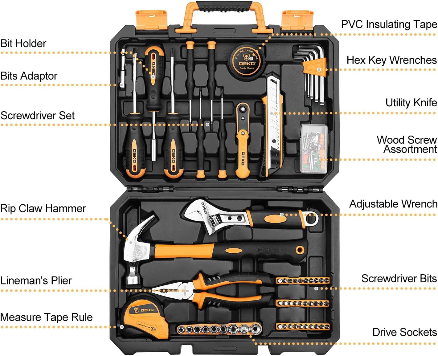 DEKOPRO 198-Piece DIY Home Repair Tool Kit with Durable Plastic