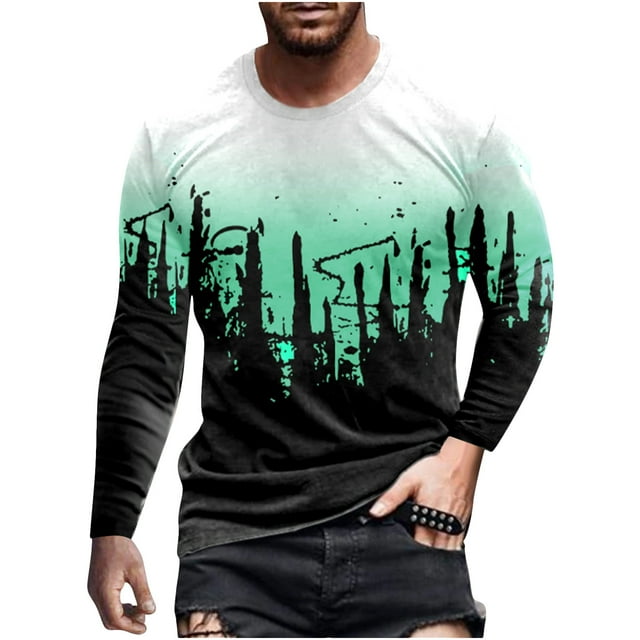 Chandail à Manches Longues pour Hommes Mode Décontractée Col Rond Chandail à Enfiler Imprimé T-Shirt à Manches Longues Blouse