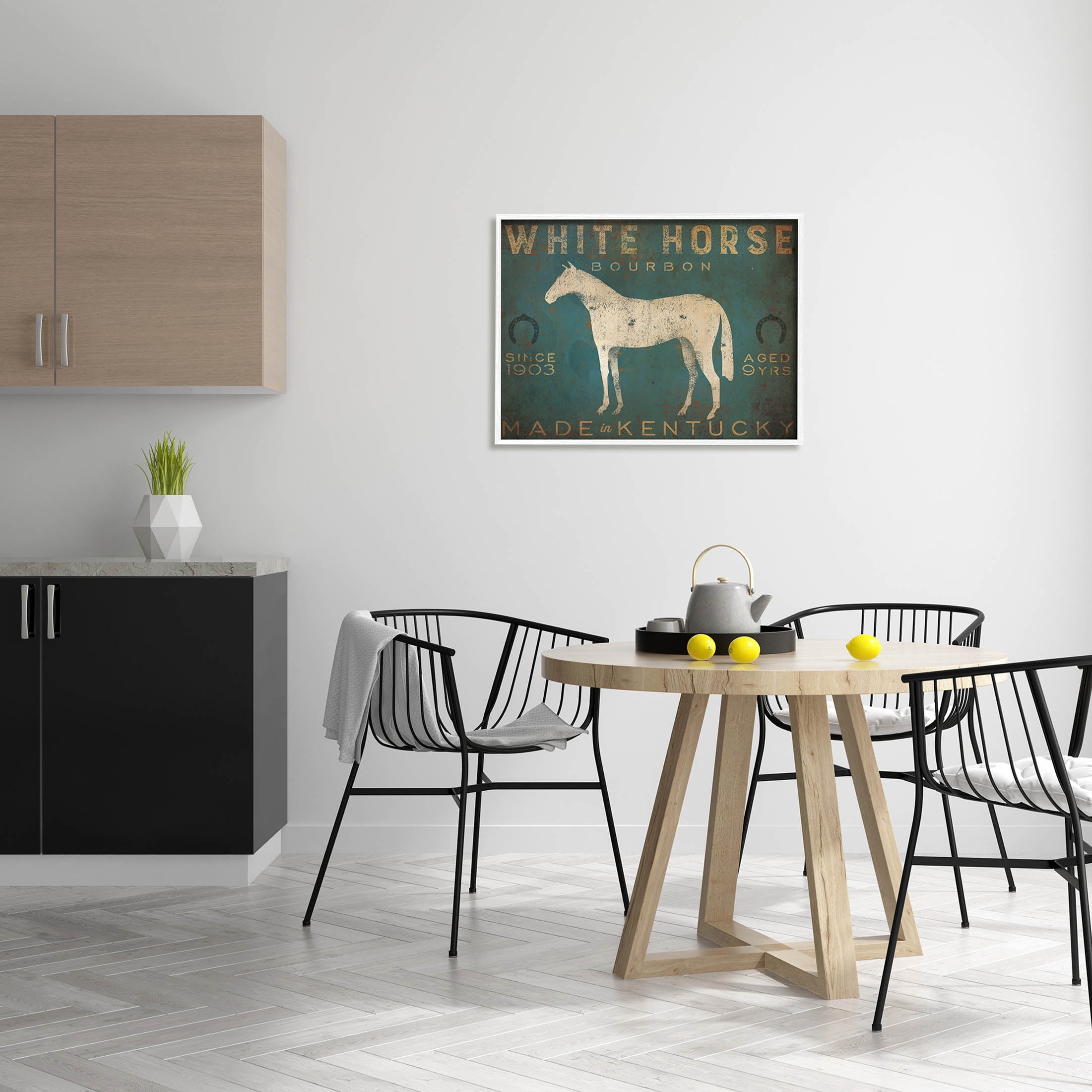 Stupell Industries White Horse Bourbon Vintage Sign Graphic Art White Framed Art Print Wall Art, Design by Ryan Fowler