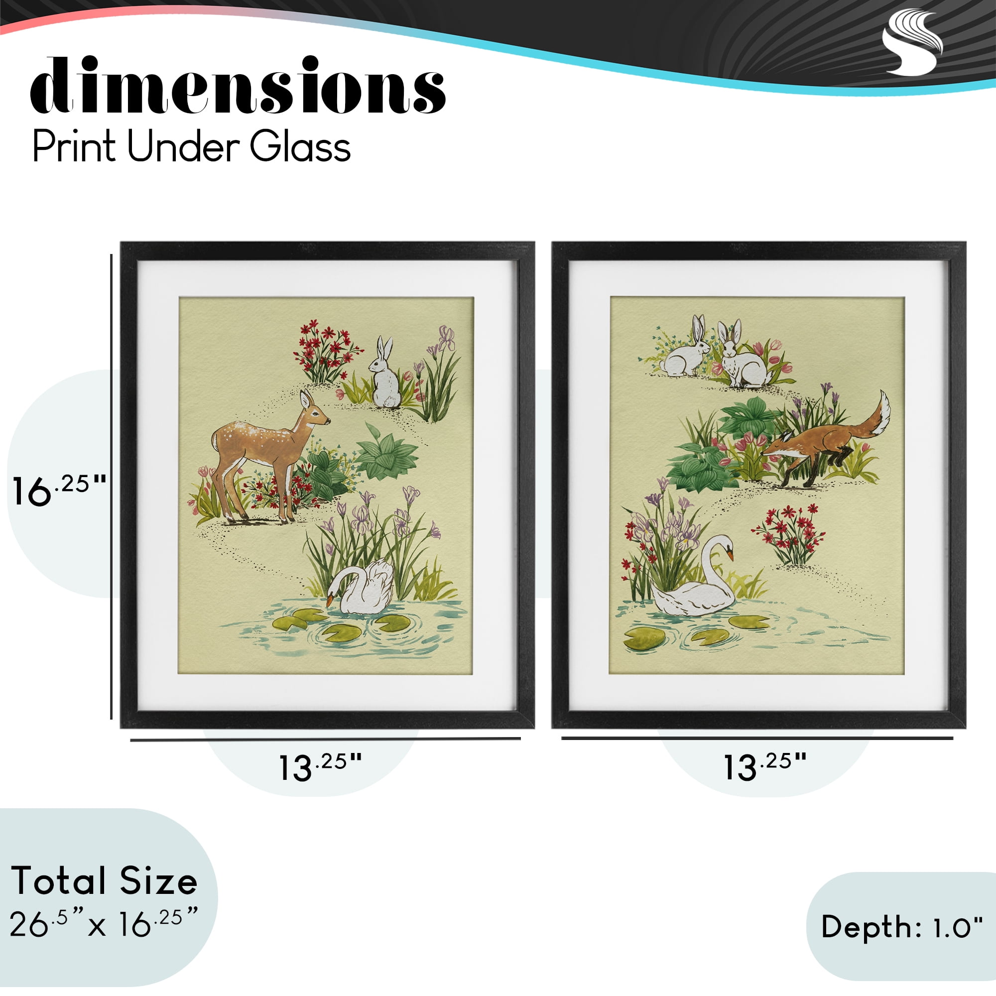 Stupell Industries Spring Animals in Nature 2 Piece Black Framed Print Under Glass Set, design by Grace Popp