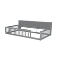 thumbnail image 5 of Harper & Bright Designs Wood Twin XL Size Floor Bed with Storage Cabinets and USB Ports, Kids Montessori Floor Bed with Fence, Gray, 5 of 12