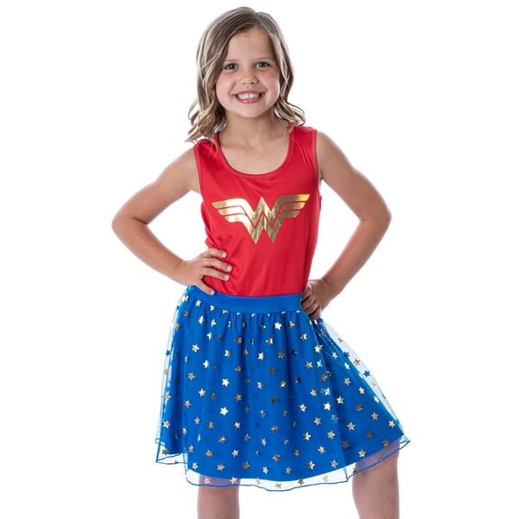 DC Comics Girl's Wonder Woman Logo and Stars Tank Nightgown Costume Pajama