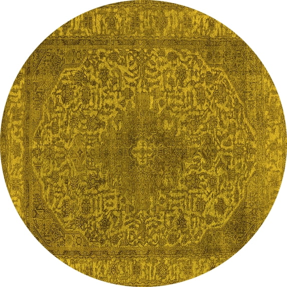 Ahgly Company Indoor Round Oriental Yellow Industrial Area Rugs, 3' Round