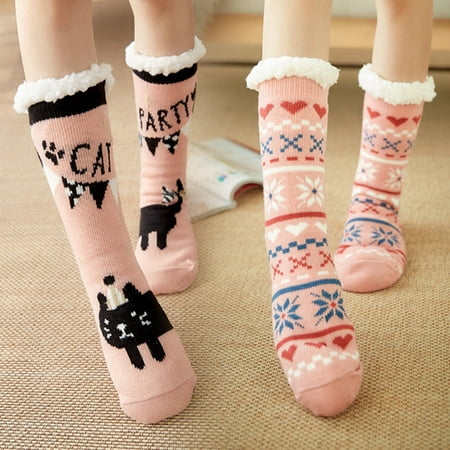 

Beechoice Fuzzy Warm Slipper Socks Women Winter floor Socks Super Soft lined with Grippers reading Socks Cozy Sleeping Reindeer Socks