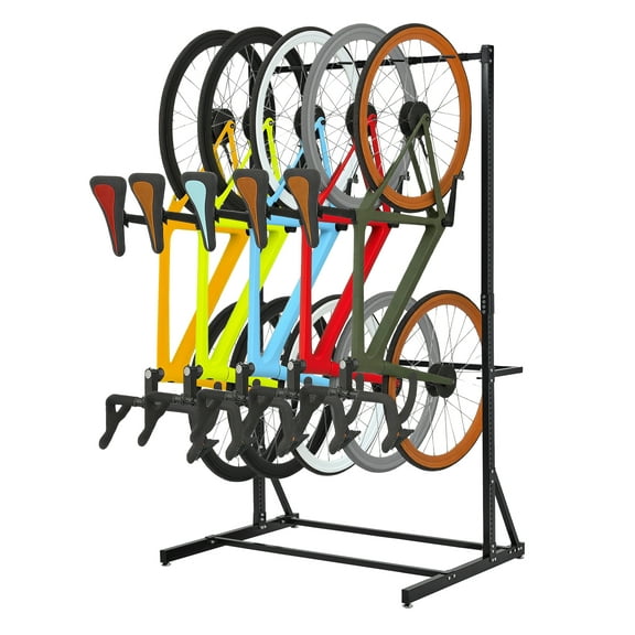 Mescukay 5 Bikes Bike Rack, 400LBS Load Capacity, Freestanding Vertical Bike Storage Stand for Garage, Indoor Bicycle Organizer, Holds Up to 5 Bikes
