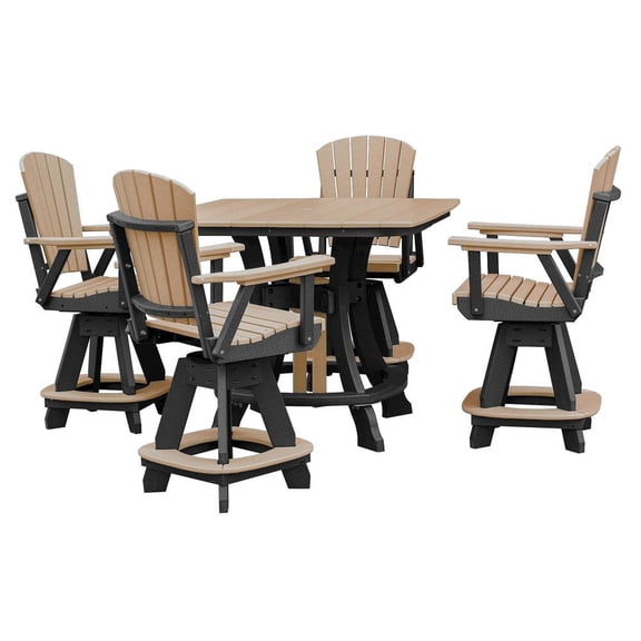 Outdoor Escape Square Counter Height Patio Set, 5-Piece, HDPE All-Weather Furniture, Brown