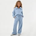 thumbnail image 2 of HBGVBA Girls Fall 2 Piece Outfits Half Zip Long Sleeve Sweatshirt Wide Leg Sweatpants with Pockets Casual Matching Set,10-12 Years, 2 of 6