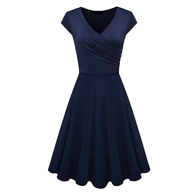 Robe Évasée Rétro pour Femmes, Manches Courtes, Style Vintage, Années 50, Décontractée, Soirée, Col, Noire, 2023