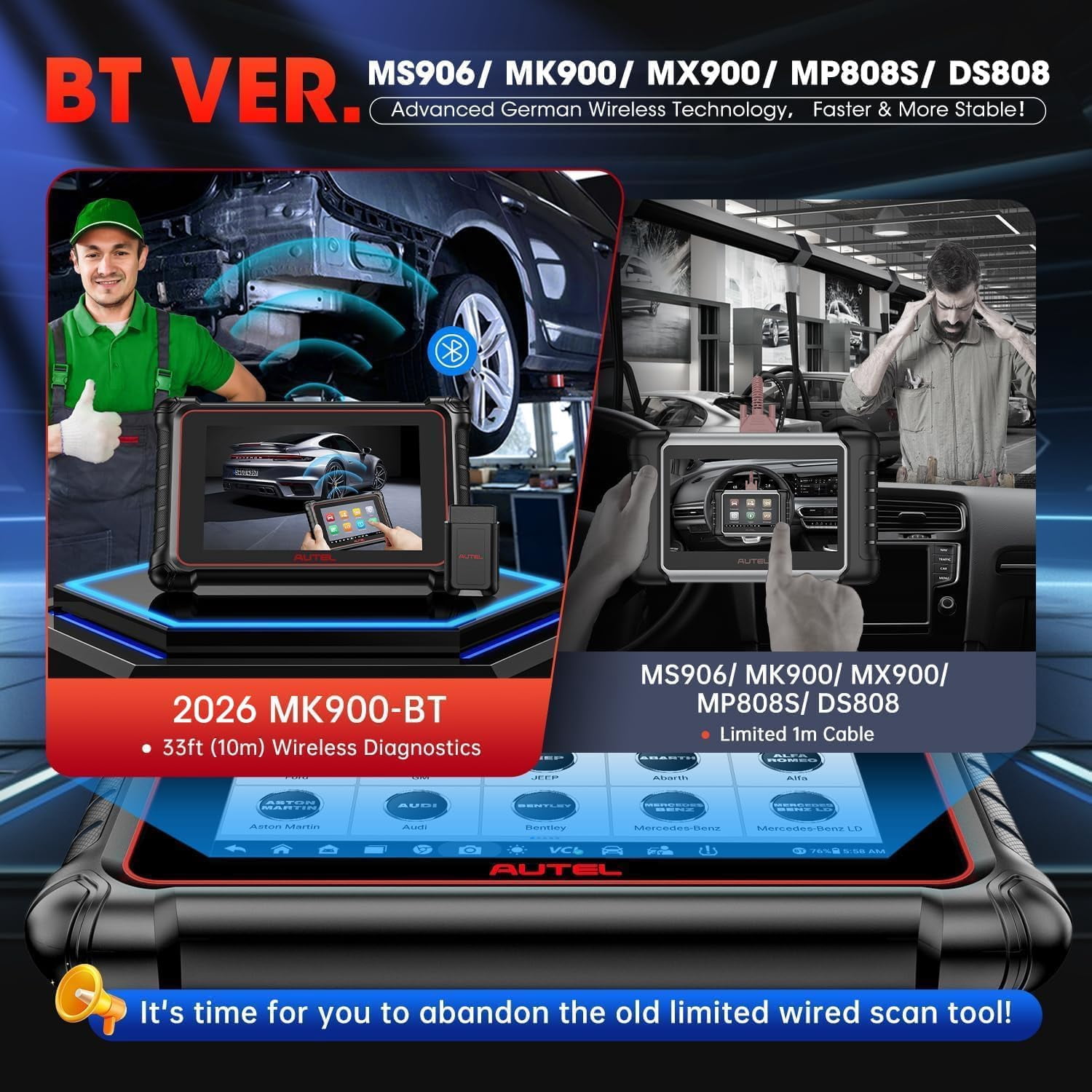 Autel Scanner Maxcom MK900BT, 2026 MK900-BT Bidirectional Diagnostic Scan Tool, 2.0 BT Ver. of MK900 MX900, 40+ Reset, 3K+ Active Tests, CAN FD & DoIP, FCA