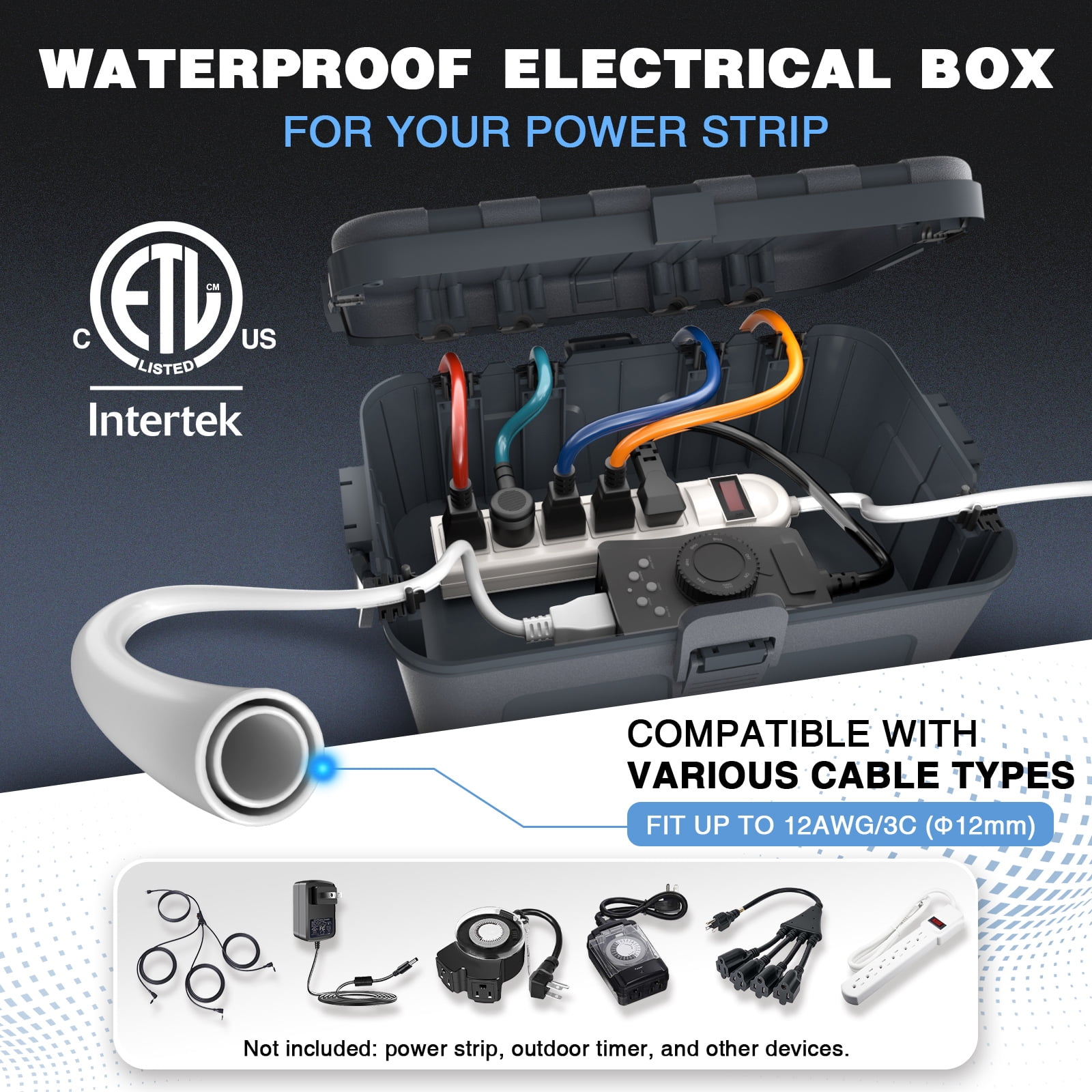 Restmo IP54 Waterproof Electrical Box, Outdoor Plug Cover Weatherproof,Heavy Duty Rectangle Plastic Extra Large , Gray