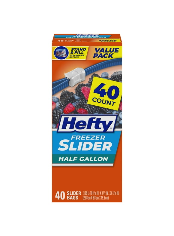 Hefty Slider Freezer Storage Bags, Half Gallon Size, 40 Count