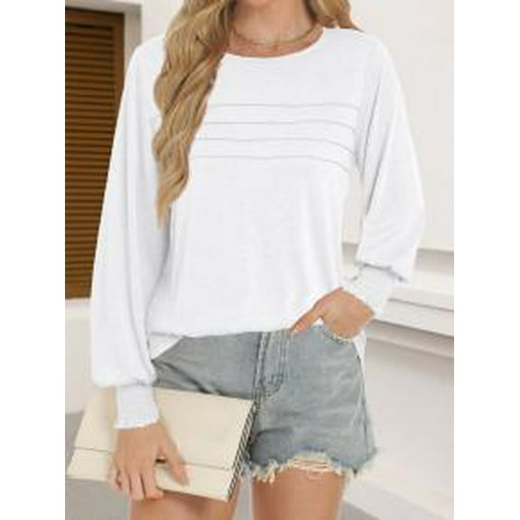 U-Neck Pleated Long-Sleeved Shirt