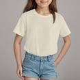 thumbnail image 2 of eileial Girls Shirts Cotton Short Sleeve Shirts for Girls Kids T-Shirts Tees Summer Tops,Beige 11-12 Years, 2 of 6
