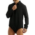 thumbnail image 2 of Miaeowve Mens One-piece Long Sleeve Button Down Collared Formal Shirt Romper Basic Tee Blouse Bodysuit Top Black XL, 2 of 7