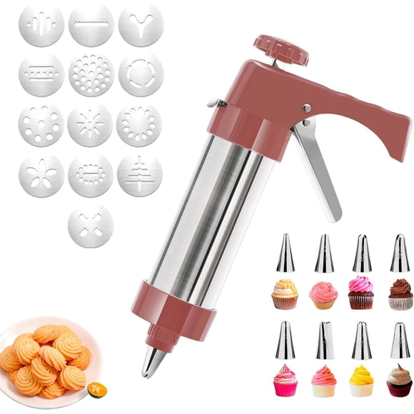 Spritz Cookie Press Gun with 13 Stencils & 8 Syringe Spouts - Baking Accessories for DIY and Decorating Christmas Cookies