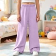 thumbnail image 2 of Ixbnca Long Pants for Girls Textured Wide Leg Solid Color Pants Lounge Elastic High Waist Comfy Vacation Trousers, 2 of 6