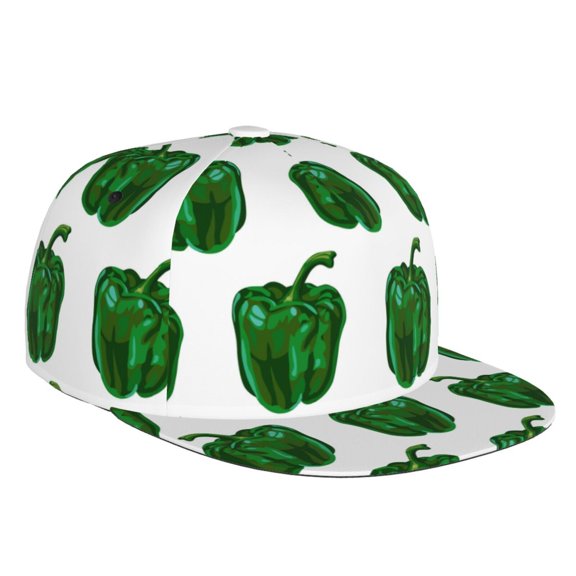 Flat Bill Trucker Hats for Women Men - Bell Pepper Pattern green Adjustable Flat Baseball Cap Snapback Hats Dad Hats for Men