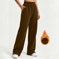 thumbnail image 5 of Women's Fleece Sweatpants High Waist with Pockets Side Split Elastic Waist Casual Pants, Brown-XL, 5 of 9