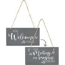 Darware Meeting in Progress / Do Not Disturb Wood Sign (Gray), Reversible Home and Office Meeting Door Hanger