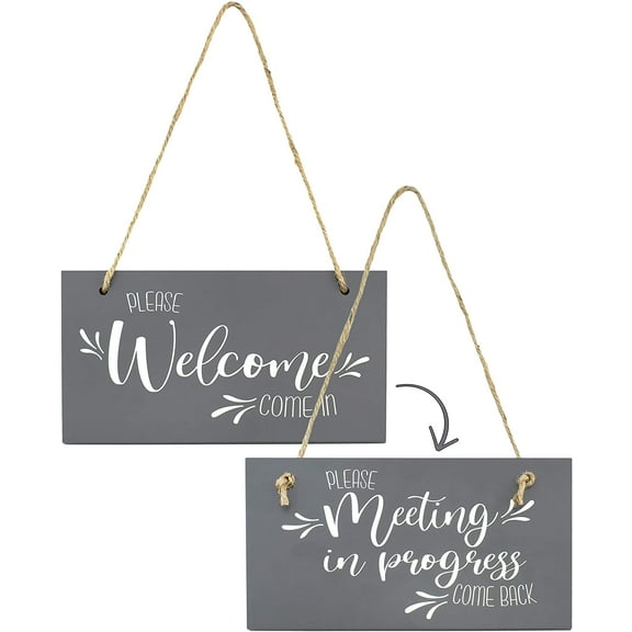 Darware Meeting in Progress / Do Not Disturb Wood Sign (Gray), Reversible Home and Office Meeting Door Hanger