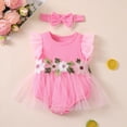 thumbnail image 2 of KPOPLK Two Piece Newborn Baby Girl Clothes Muslin Bubble Romper Summer Cute Ruffle Short Sleeve Infant Bodysuits Outfit with Headband(12-18 Months,Watermelon Red), 2 of 5