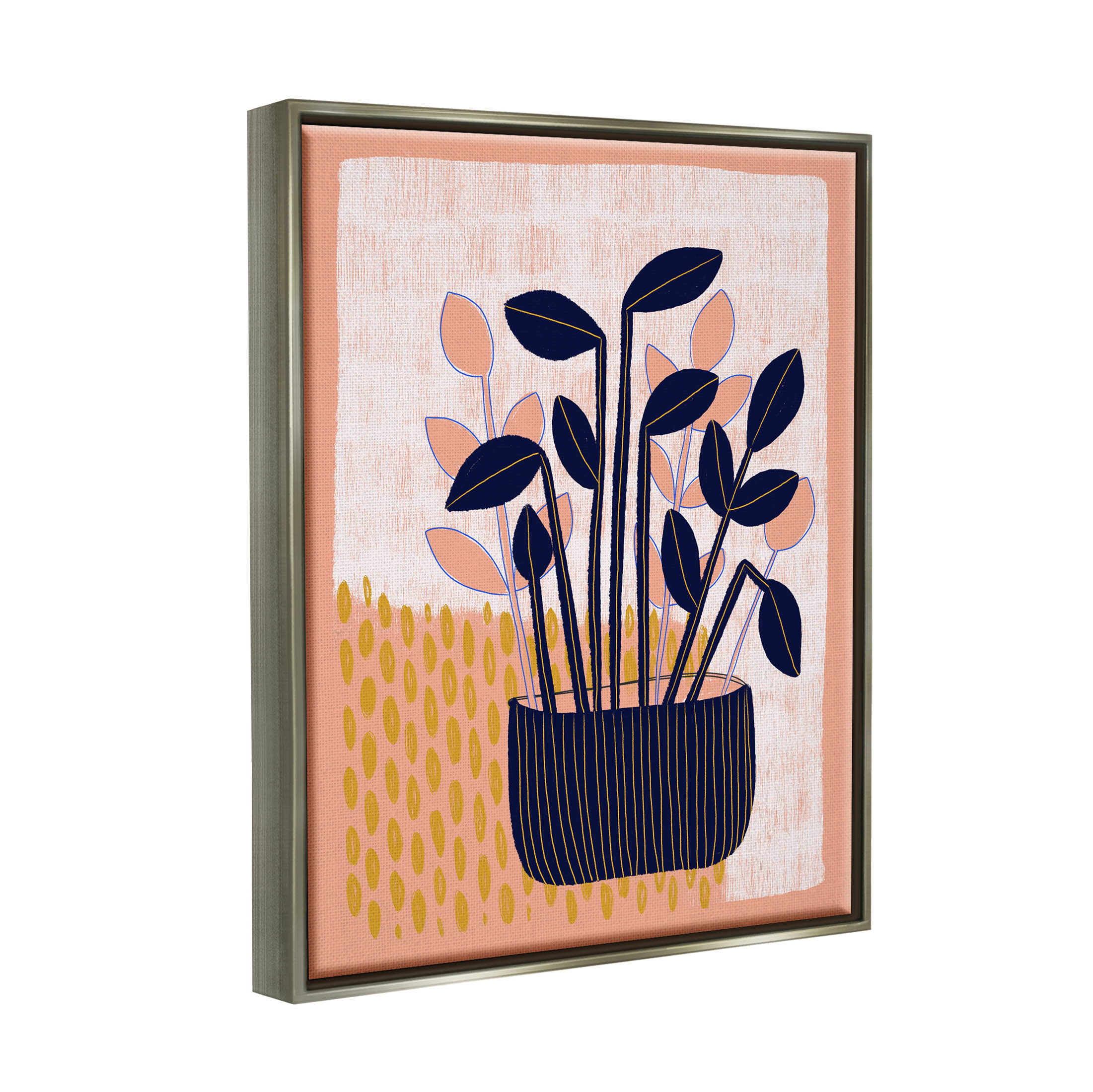 Stupell Industries Modern Patterned Potted Plant Graphic Art Luster Gray Floating Framed Canvas Print Wall Art, Design by Birgit Maria Kiennast