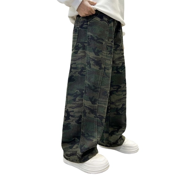 LIIPEE Denim Pants For Boys Graphic Comfortable Elastic Waist Baggy Wide Leg Casual Jeans Kids Lightweight Breathable Cargo Trousers With Multiple Pockets,7-8 Years