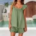 thumbnail image 2 of Vividxx Womens Pajama Sets 2 Piece Outfits Sleeveless Sleepwear Ruffle Crop Top And Casual Shorts Loungewear Outfit Comfortable, 2 of 6