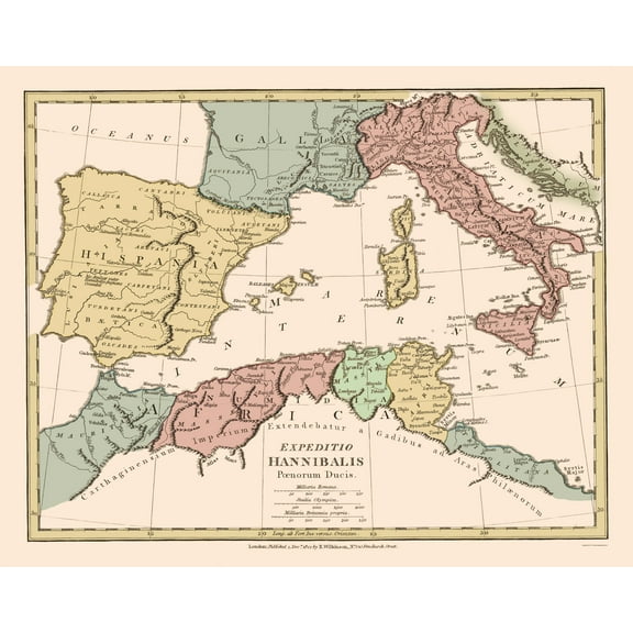 Historic Map - Italy Spain Western Mediterranean - Wilkinson 1822 - 23 x 29 - Vintage Wall Art