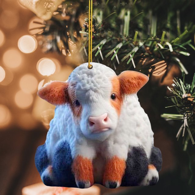 Adorno de árbol de Navidad Colgante creativo de coche de vaca de dibujos animados, accesorios de decoración de árbol para el hogar (estilo B)