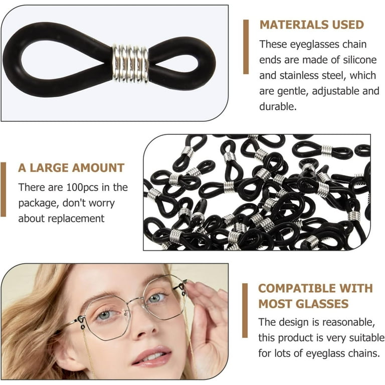 Glasses Chain Ends Eyeglass Chain Ends 100pcs Eyeglass Chain Holder Adjustable Rubber Spectacle End for Eye Glasses Holder Necklace Chain Eyeglass