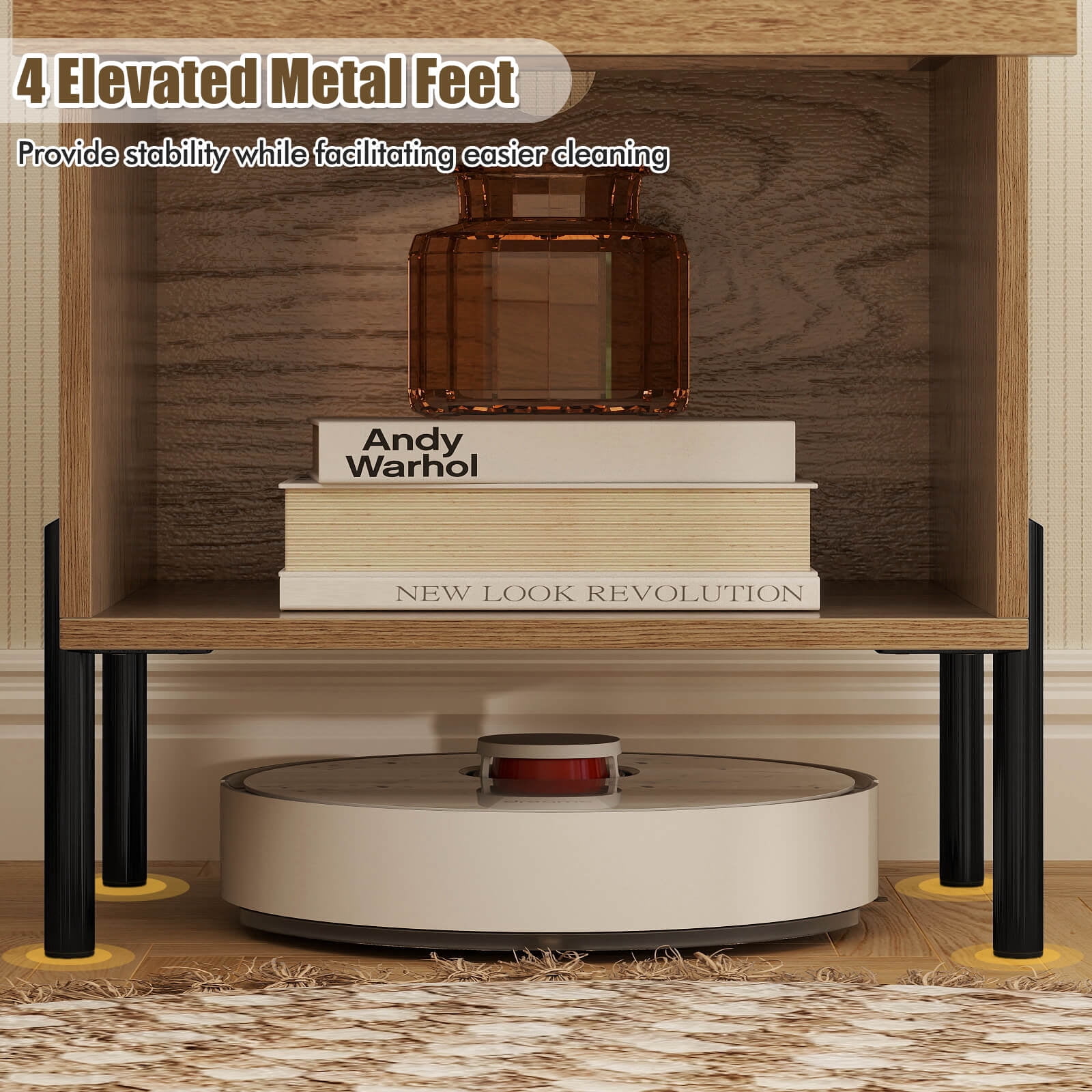 Costway 1PC Nightstand with Charging Station Drawer Compartment Modern Side End Table