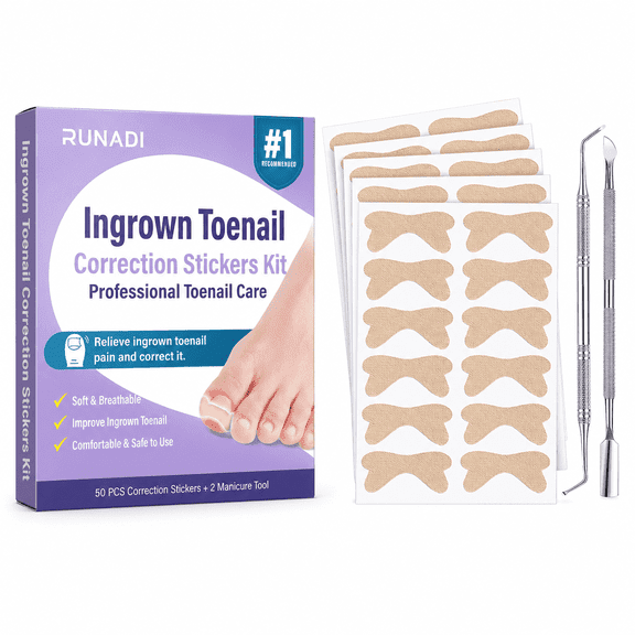 50 Pcs Ingrown Toenail Correction Stickers Kit with 2 Manicure Tools - Soft Breathable Foot Care Toenail Relief Accessory