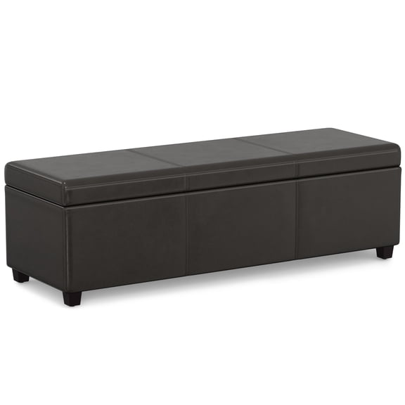 Extra Large Lift-Top Storage Ottoman Bench In Tanners Brown Vegan Leather, 54 Inch Rectangular Contemporary Design
