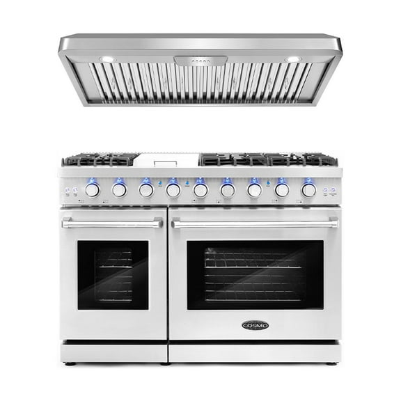 Cosmo 2 Piece Kitchen Appliance Packages with 48" Freestanding Gas Range Kitchen Stove & 48" Under Cabinet Range Hood Kitchen Hood Kitchen Appliance Bundles