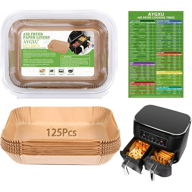 AYGXU Air Fryer Paper Liners, Disposable Liner for Ninja Dual Fryer, Parchment Paper, Food Grade and Baking Waterproof Oil Proof, Roasting(125PCS)