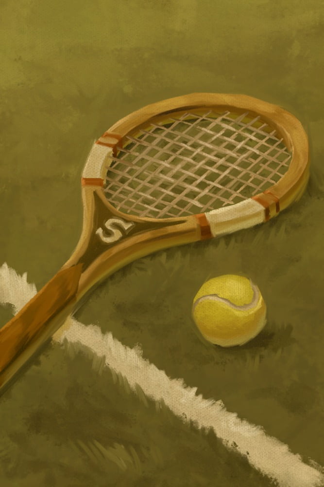 Tennis Racket, Oil Painting (36x54 Giclee Gallery Art Print, Vivid
