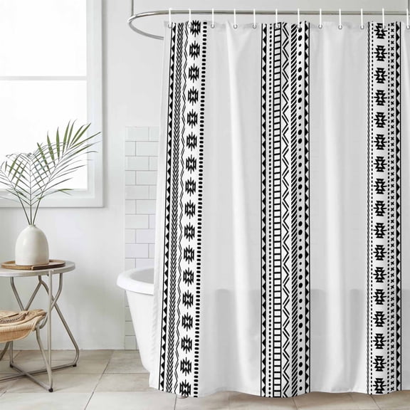 White Boho Waterproof Fabric Shower Curtain,Farmhouse Simple Abstract Striped Geometric Waterproof Fabric Shower Curtain for Bathroom Curtains Bathtubs Shower Curtains with 12 Hooks Small 36x72in
