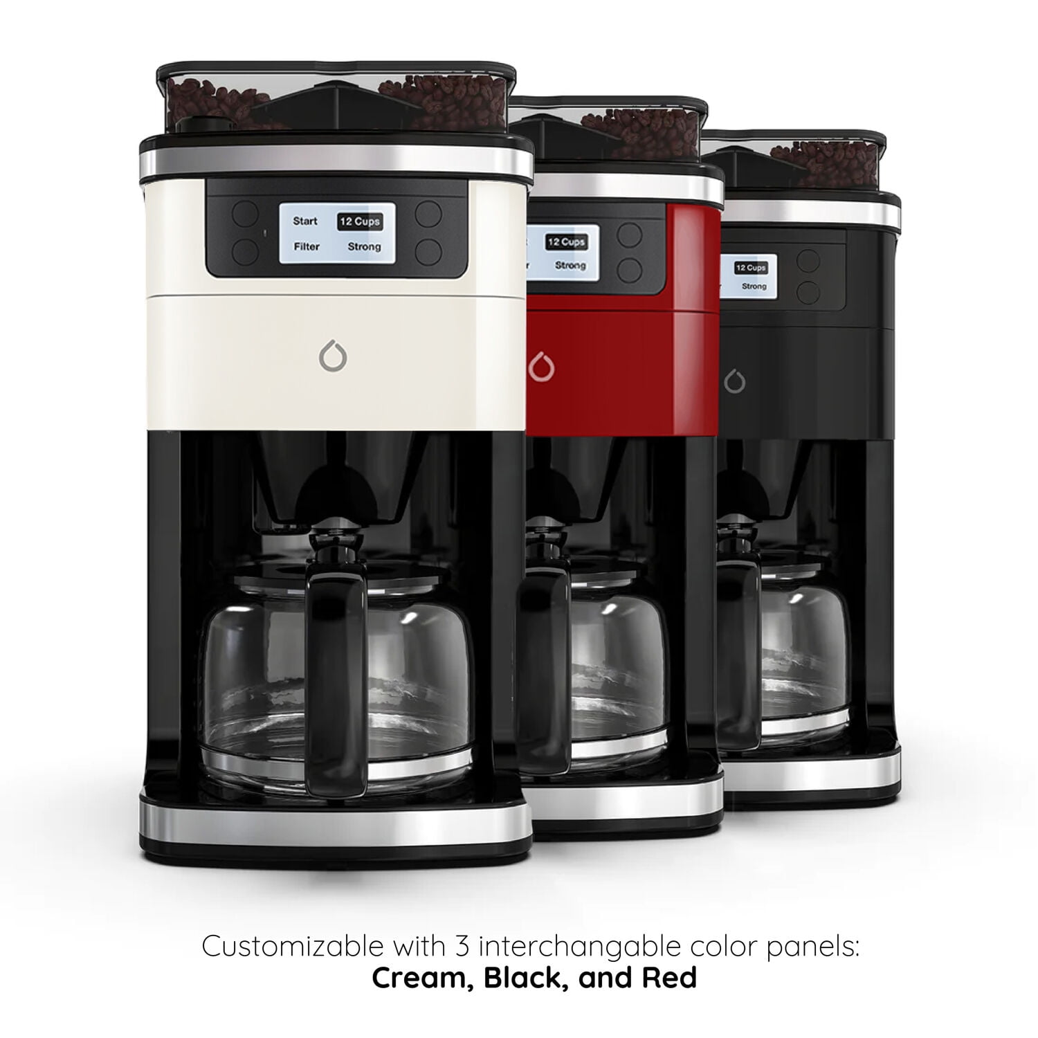 Smarter Smart iCoffee Brew Coffee Maker with Built-in Grinder, Smarter App,  and 3 Interchangeable Color Panels (Cream, Black, Red), SMARTCOFF.1