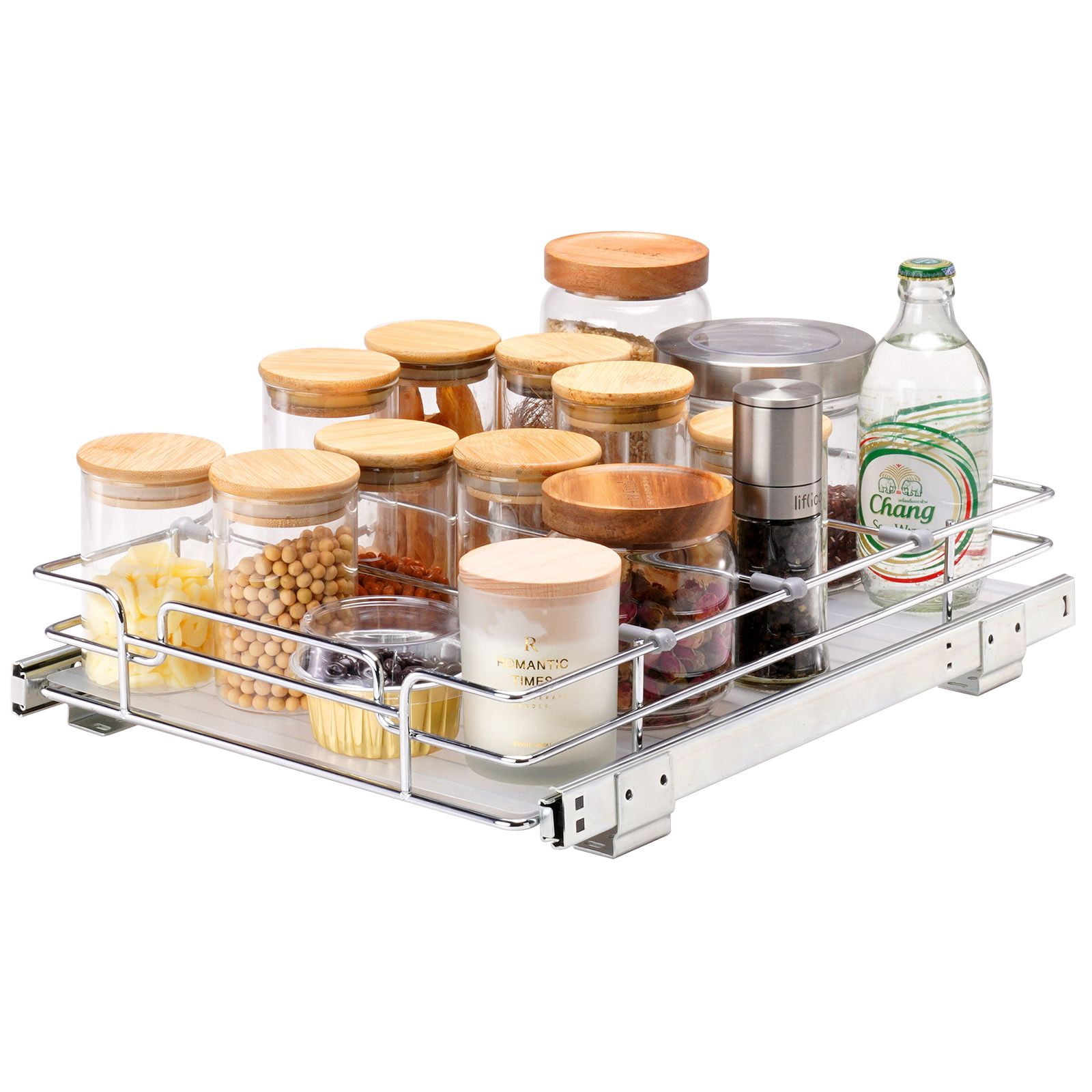 Heavy Duty 12.5" Pull Out Cabinet Organizer with Steel Slide Out Pantry Shelves,Ideal Under Sink Storage Solution,Fits 14"Wx17.5"Dx7"H Cabinets
