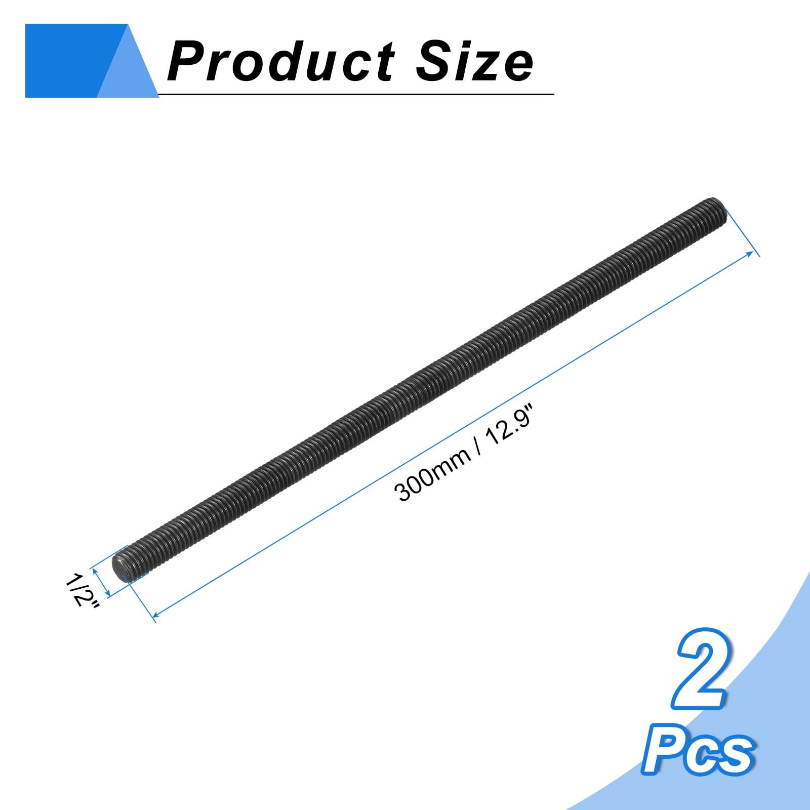1/2" x 12.9" Fully All Threaded Rod, 2Pack B7 Alloy Steel Long Threaded Screw Right Hand Threads Fully Studding Rod Bar