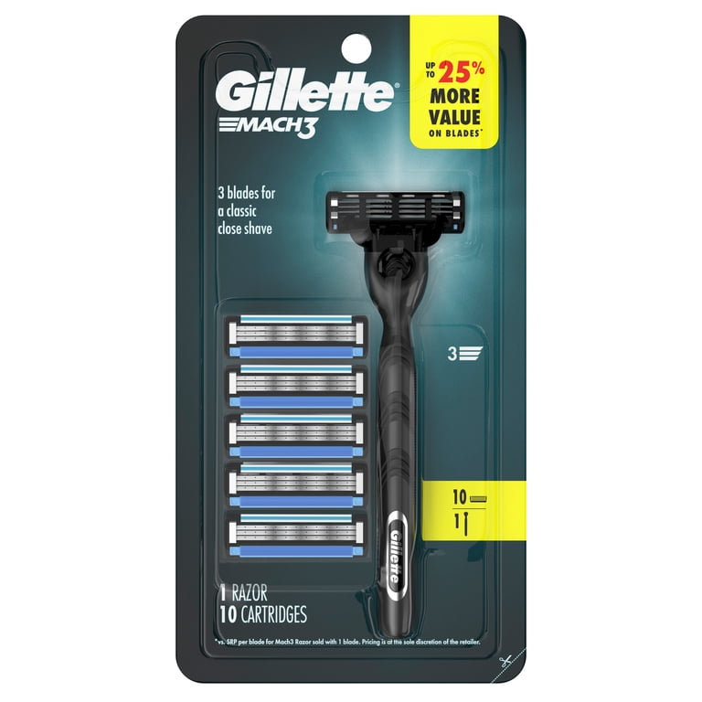 Gillette Mach3 Shaving Razor for Men, Razor Handle, 10 Blade