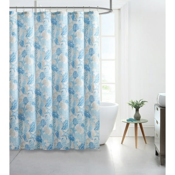 Kate Aurora Seaside Villa Mosaic Coastal Seashells & Starfish Fabric Shower Curtain