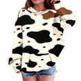 thumbnail image 2 of Xdegoge Tween Girls Cute Cow Print Pullover Hoodie Black Brown Spot Graphic Sweatshirt Casual Long Sleeve Fall Tops for Kids, Size 11-12, 2 of 6